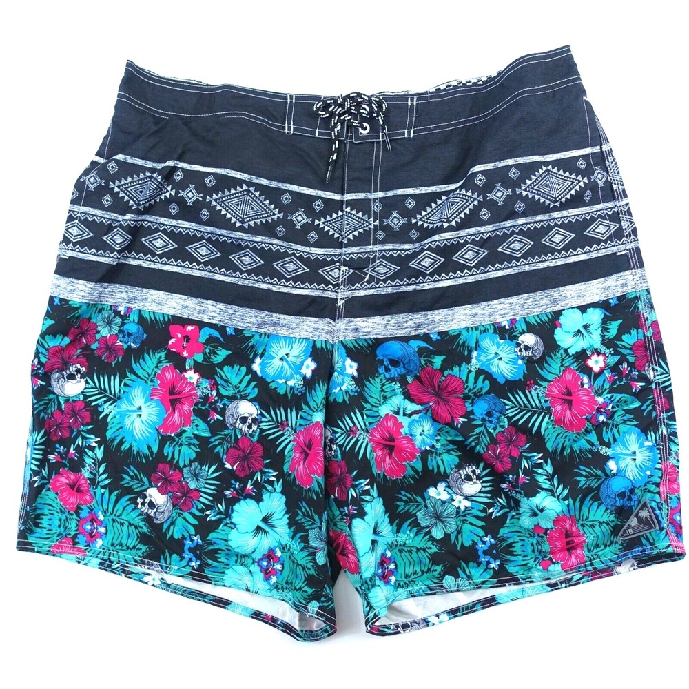 Joe Boxer Board Shorts Men XXL Skulls Floral Brief Mesh Lining Pockets Swim